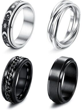 Stainless Steel Fidget Anxiety Ring for Women Men Fidget Spinner Rings Moon Star